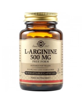 Solgar L-Arginine 500mg 50 Φυτικές Κάψουλες – Υγεία Καρδιάς, Κυκλοφορία & Αντοχή