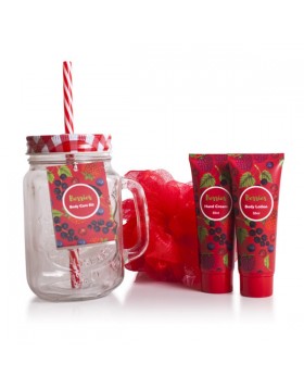Pokhara Berries Bath Set Crystal  “Μούρα”Σετ Μπάνιου Hand Cream + Body Lotion + Δίχτυ Μπάνιου