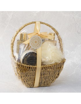 Pokhara Set Bath Basket Orange & Vanilla – Σετ περιποίησης με λοσιόν, αφρόλουτρο, shower gel και άλατα μπάνιου για τέλεια φροντίδα σώματος