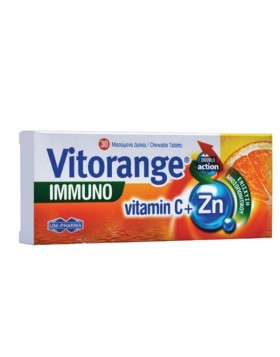 Uni-Pharma Vitorange Immuno Vitamin C + Zn Βιταμίνη για Ενέργεια & Ανοσοποιητικό Πορτοκάλι 30 μασώμενες ταμπλέτες