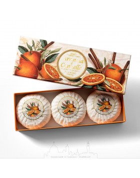 Saponificio Fiorentino Orange & Cinnamon – Σετ 3 φυτικά σαπούνια 100g με άρωμα πορτοκάλι και κανέλα για ζεστή, αναζωογονητική φροντίδα