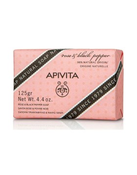 Apivita Natural Soap Σαπούνι με Τριαντάφυλλο & Μαύρο Πιπέρι για Τοπικό πάχος & κυτταρίτιδα 125gr