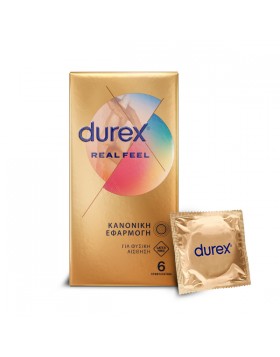 Durex Προφυλακτικά Πολύ Λεπτά Χωρίς Λάτεξ Real Feel Κανονική Εφαρμογή 6τεμ