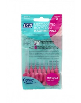TePe Μεσοδόντια Βουρτσάκια Φούξια 0.4mm Size 0 – 8 Τεμάχια για Καθημερινό Καθαρισμό