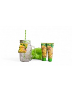 Pokhara Bath Set Ginger & Lemon με Κρέμες & Σφουγγάρι σε Κρυστάλλινο Ποτήρι