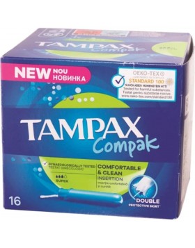 Tampax Compak Super 16τμχ – Ταμπόν για Αυξημένη Ροή με Εφαρμοστή | Άνετη & Αξιόπιστη Προστασία
