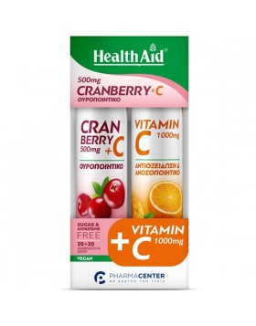 Health Aid Combo Pack – Cranberry 500 mg + Vitamin C & Vitamin C 1000 mg, 20+20eff Ουροποιητικό & Ανοσία