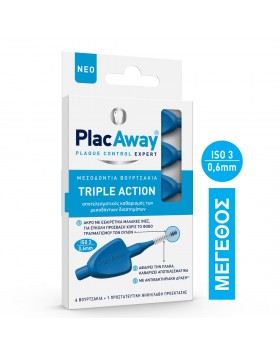 Plac Away Triple Action Μεσοδόντια Βουρτσάκια 0.6mm, ISO 3, Μπλε, 6τεμ
