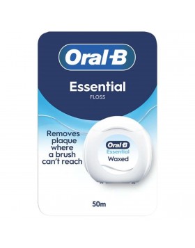 Oral-B Essential Floss Κηρωμένο Οδοντικό Νήμα Χωρίς Γεύση 50m για Αποτελεσματικό Καθαρισμό Μεσοδοντίων Διαστημάτων