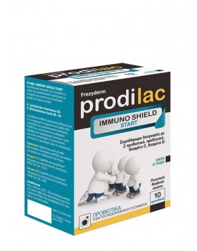Frezyderm Prodilac Immuno Shield Start Συμπλήρωμα διατροφής με 2 Προβιοτικά, Πρεβιοτικό, Βιταμίνη C & Βιταμίνη D 10 φακελάκια