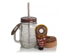 Pokhara Crystal Jar Donut – Κρέμα χεριών & σφουγγαράκι σε κομψό ποτήρι με άρωμα βανίλιας, ιδανικό για δώρο και καθημερινή περιποίηση