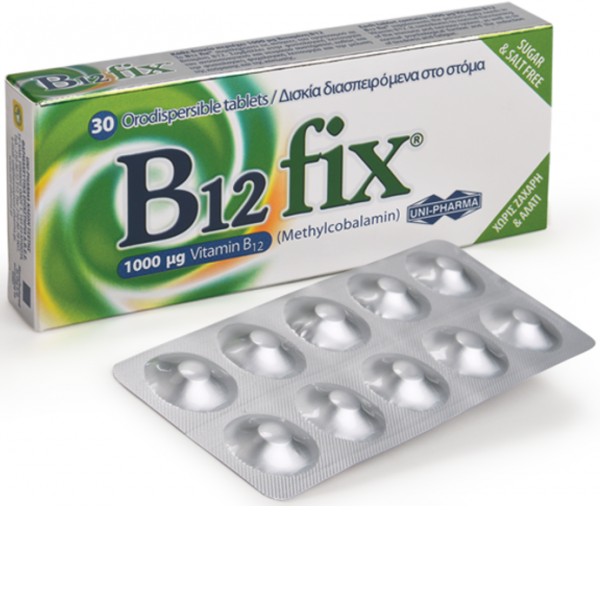 UNI-PHARMA B12 Fix 1000μg μεθυλοκοβαλαμίνη, 30 ταμπλέτες για ενέργεια και νευρικό σύστημα