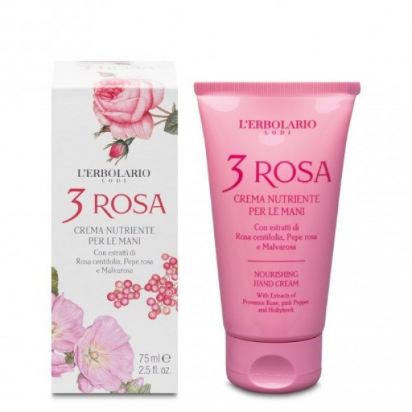 L'Erbolario 3 Rosa Κρέμα Χεριών 75ml — Ενυδατική κρέμα με άρωμα τριαντάφυλλου για απαλότητα και θρέψη