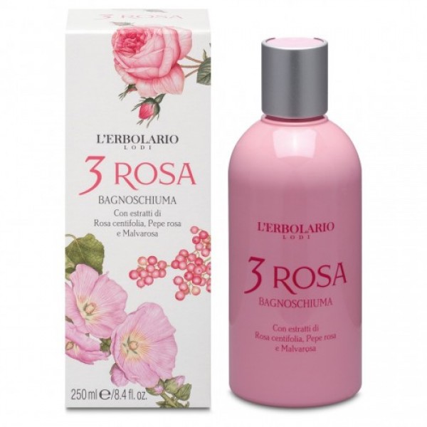 L'Erbolario 3 Rosa Αφρόλουτρο 250ml — Απαλό αφρόλουτρο με άρωμα τριαντάφυλλου για ευαίσθητη επιδερμίδα