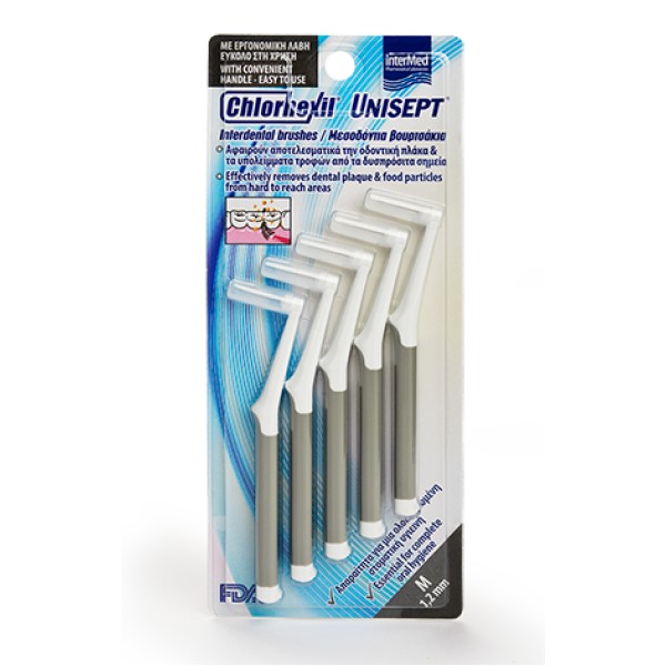 Intermed Chlorhexil Unisept Μεσοδόντια Βουρτσάκια M 1.2mm Γκρι 5τμχ

Intermed interdental brushes 1.2mm grey 5pcs

Μεσοδόντια βουρτσάκια Intermed Chlorhexil Unisept

Βουρτσάκια καθαρισμού μεσοδόντιων διαστημάτων 1.2mm

Intermed oral care interdental brushes grey