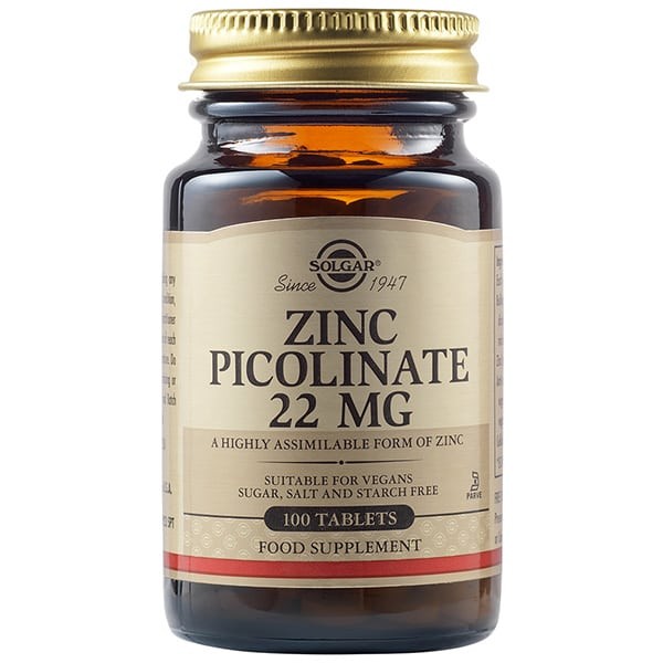 Solgar Zinc Picolinate 22mg – 100 δισκία για δέρμα, ανοσοποιητικό & μεταβολισμό