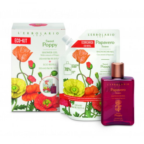 L’Erbolario Papavero Eco Kit – 250ml αφρόλουτρο + 500ml refill Sweet Poppy