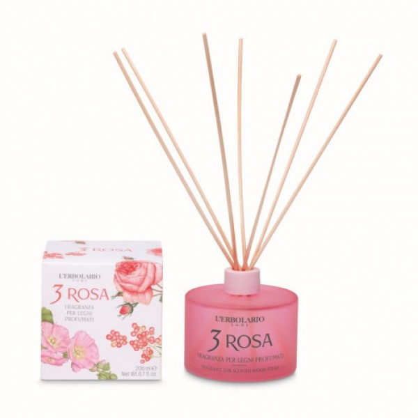 L'Erbolario 3 Rosa Αρωματικό Χώρου 125ml με ξύλινα sticks — Φυσικό άρωμα τριαντάφυλλου για το σπίτι