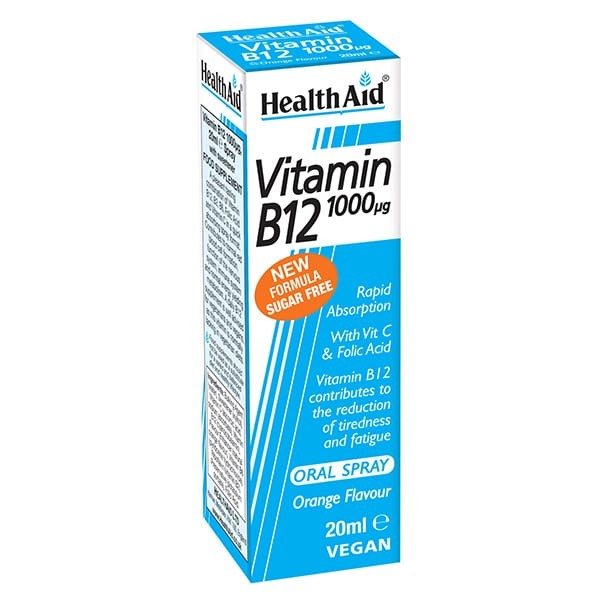 Health Aid Vitamin B12 1000μg Oral Spray 20ml — Στοματικό σπρέι για ενέργεια και υγεία νευρικού συστήματος