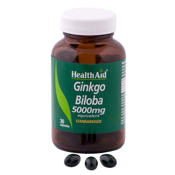 Health Aid Ginkgo Biloba 5000mg – 30 κάψουλες για μνήμη, συγκέντρωση και φυσική υποστήριξη κυκλοφορίας.