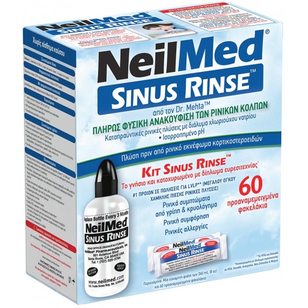 NeilMed Sinus Rinse Kit με 60 premixed sachets για ρινική αποσυμφόρηση και υγιεινή.