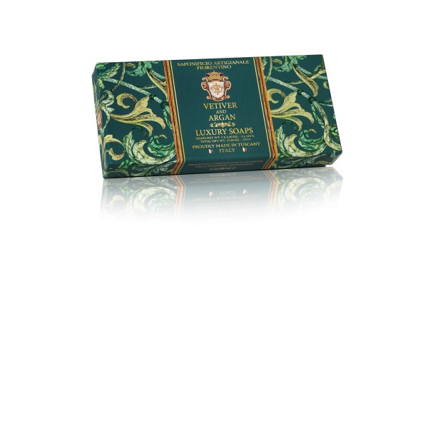 Saponificio Fiorentino Vetiver & Argan – Σετ 3 φυτικά σαπούνια 125g με πολυτελές άρωμα και φυσικά έλαια