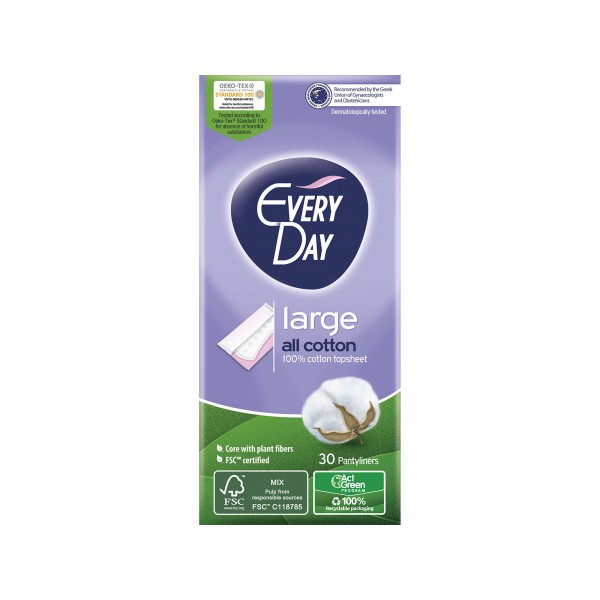 Συσκευασία Everyday All Cotton Large 30τμχ, σερβιετάκια με βαμβακερή επιφάνεια.