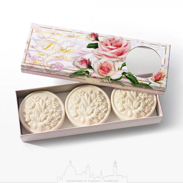 Saponificio Fiorentino Rose Blossom – Σετ 3 φυτικά σαπούνια 125g με άρωμα ανθών τριανταφυλλιάς