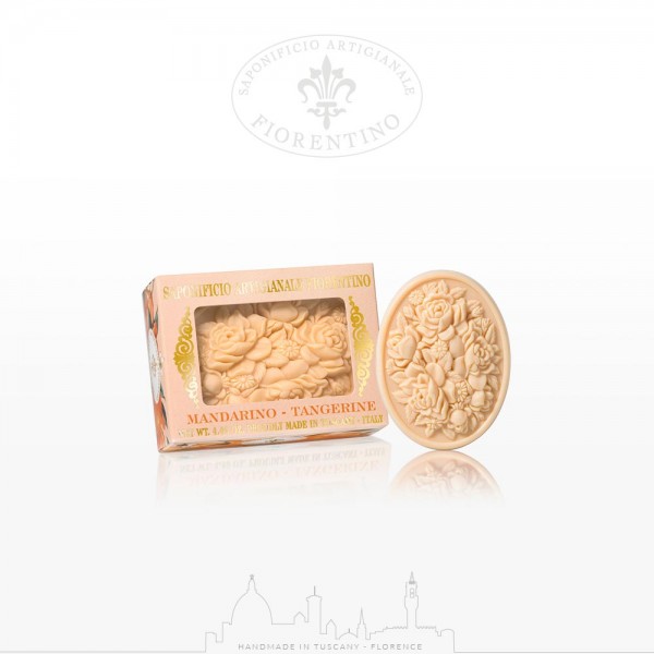 Saponificio Fiorentino Tangerine – Φυτικό σαπούνι 125g με άρωμα μανταρινιού και ανάγλυφο σχέδιο
