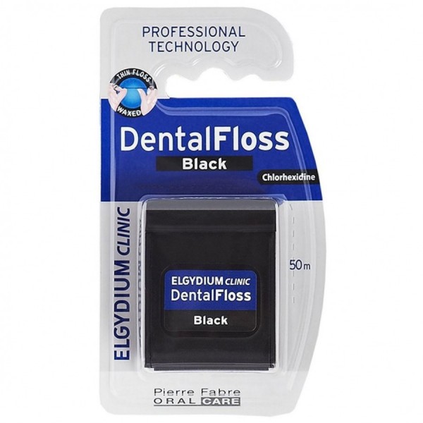 Elgydium Dental Floss Black μαύρο οδοντικό νήμα με χλωρεξιδίνη 50m