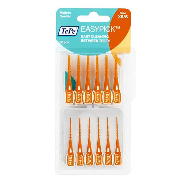 TePe EasyPick XS/S – Πορτοκαλί ελαστικές οδοντογλυφίδες για στενά μεσοδόντια διαστήματα, 36 τεμάχια