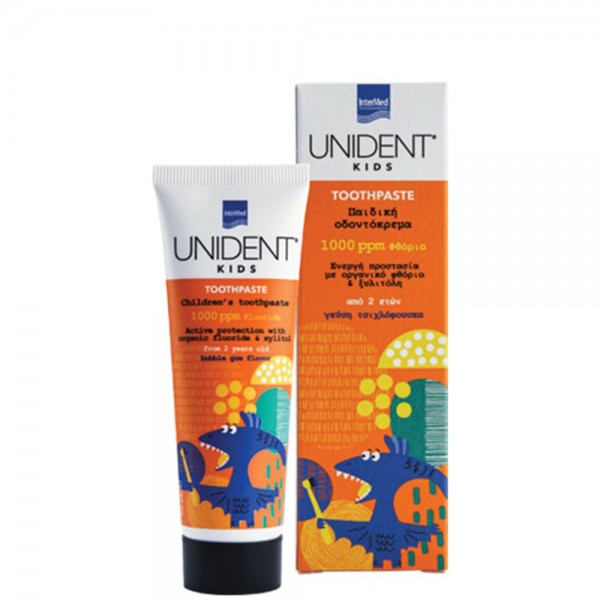 Intermed Unident Kids 1000ppm παιδική οδοντόκρεμα 50ml με γεύση τσιχλόφουσκα