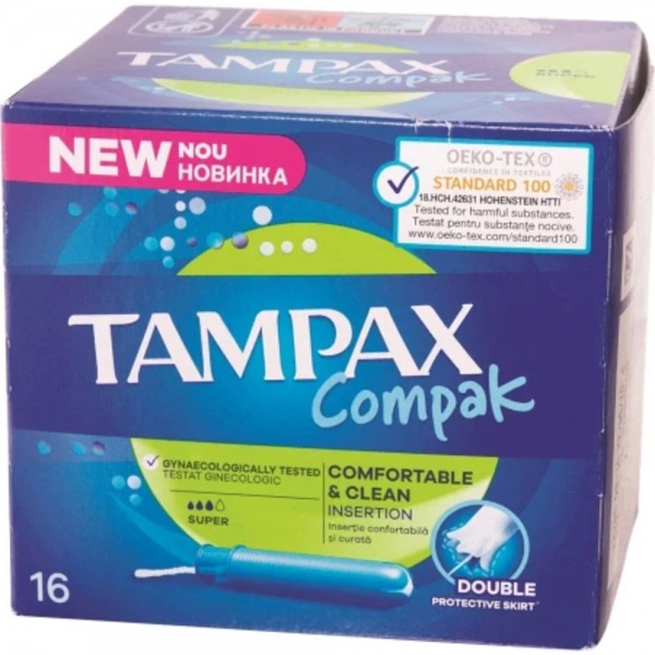Tampax Compak Super 16τμχ – Ταμπόν με εφαρμοστή για αυξημένη ροή