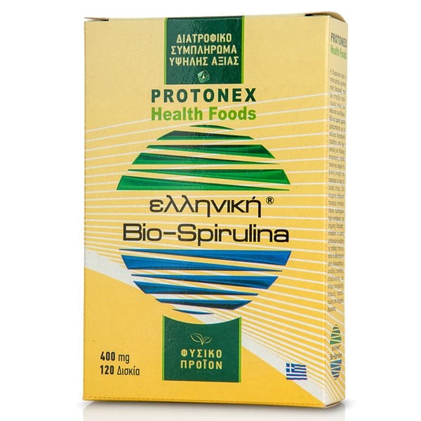 Protonex Ελληνική Bio-Spirulina 400mg – 120 ταμπλέτες για ενέργεια, τόνωση και αποτοξίνωση