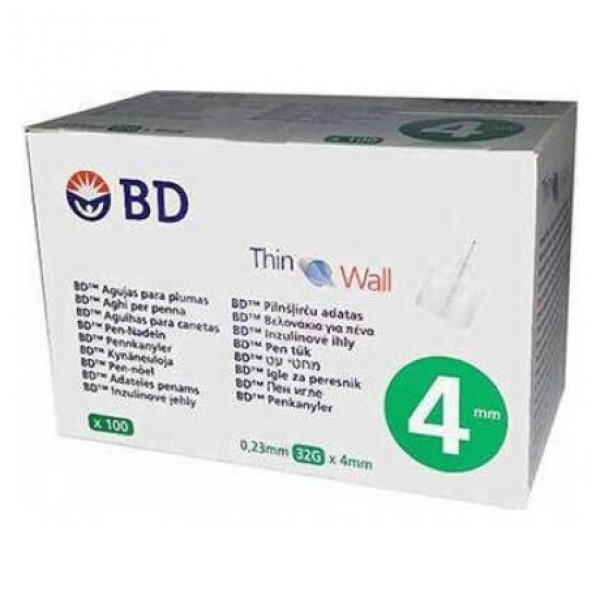 Βελόνες ινσουλίνης BD Thin Wall 0.23x4mm (32G) 100τμχ αποστειρωμένες