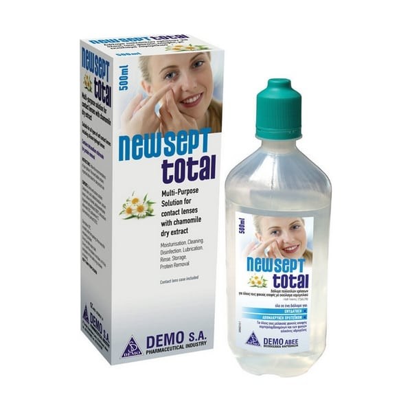 Newsept Total Διάλυμα Πολλαπλών Χρήσεων 500ml με εκχύλισμα χαμομηλιού για όλους τους φακούς επαφής