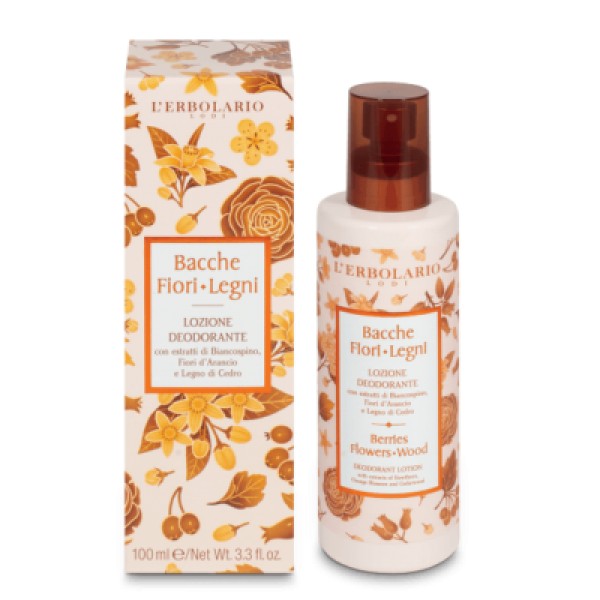L'Erbolario Bacche Fiori Legni αποσμητική λοσιόν 100ml με φυσικά εκχυλίσματα μούρων, λουλουδιών και ξύλων