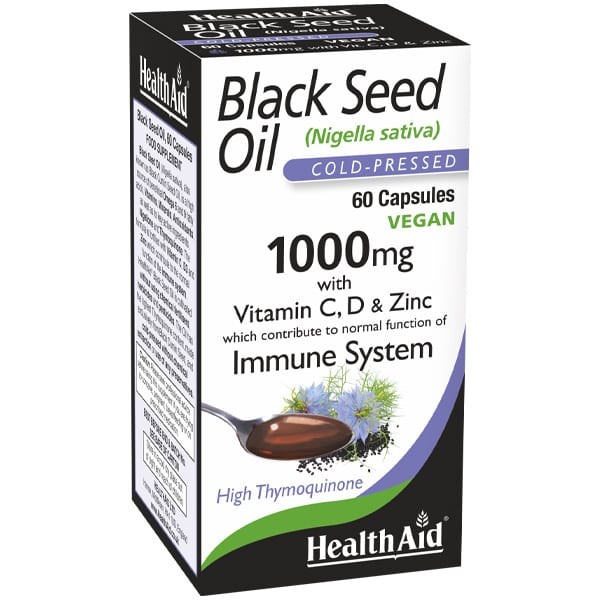 Health Aid Black Seed Oil 1000mg – κάψουλες με έλαιο μαύρου κυμίνου, βιταμίνες C, D3 και ψευδάργυρο