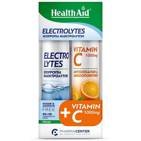 Health Aid Promo Pack Electrolytes 20tabs & Vitamin C 1000mg 20tabs – Συμπλήρωμα για ενυδάτωση, ενέργεια και ανοσοποιητικό