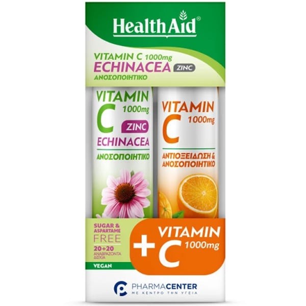 Health Aid Promo Pack Vitamin C 1000 mg Echinacea & Zinc + Vitamin C 1000 mg 2×20 αναβράζοντα.