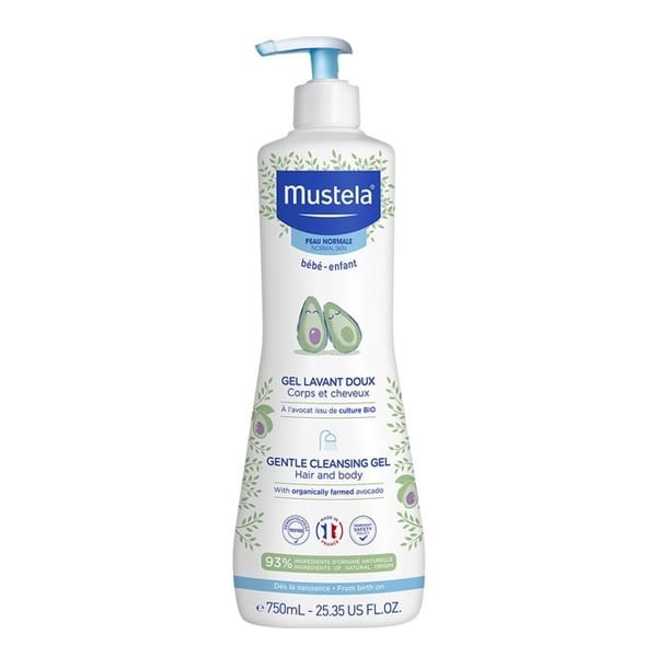 Mustela Bebe Gentle Cleansing Gel αφροντούς για σώμα και μαλλιά μωρού με βιολογικό αβοκάντο 750ml