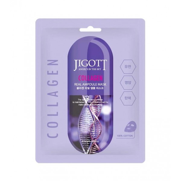 Jigott Collagen Real Ampoule Mask μάσκα προσώπου κολλαγόνου Korean skincare για ενυδάτωση, ελαστικότητα και λάμψη επιδερμίδας