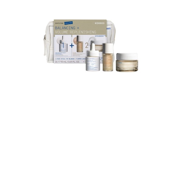 Korres Greek Yoghurt και White Pine σετ με serum και κρέμα για αντιγήρανση και λάμψη με νεσεσέρ
