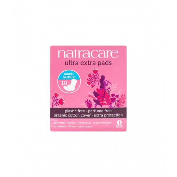Natracare Ultra Extra σερβιέτες με φτερά για μεγάλη ροή από οργανικό βαμβάκι χωρίς χημικά