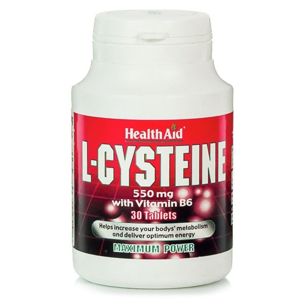 Health Aid L-Cysteine 550mg με βιταμίνη B6 30 δισκία για μαλλιά δέρμα νύχια και αντιοξειδωτική προστασία

