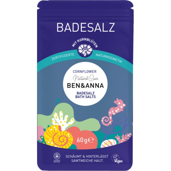 BEN&ANNA Cornflower Bath Salts Sachet 60g Φυσικό Vegan Αλάτι Μπάνιου με Θαλασσινό Αλάτι και Άνθη Κενταύριας για Χαλάρωση και Ευεξία
