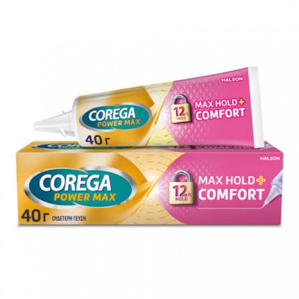 Corega Max Hold & Comfort 40g στερεωτική κρέμα τεχνητής οδοντοστοιχίας για ισχυρή συγκράτηση και άνεση