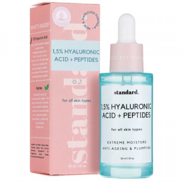 Standard Beauty 1.5% Hyaluronic Serum & Peptides 30ml

Standard Beauty Hyaluronic Acid & Peptides Serum για ενυδάτωση και αντιγήρανση

Ορός προσώπου Standard Beauty με 1.5% Υαλουρονικό Οξύ

Standard Beauty Serum με πεπτίδια για σύσφιξη και ελαστικότητα

Hydrating Face Serum Standard Beauty 30ml

Ορός υαλουρονικού οξέος και πεπτιδίων για όλους τους τύπους δέρματος

Vegan serum Standard Beauty για ενυδάτωση και λάμψη