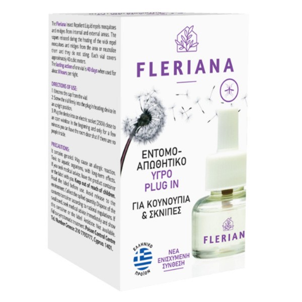 Fleriana Plugin 100% Φυσικό Εντομοαπωθητικό Υγρό Plugin 30ml με Αιθέρια Έλαια για Προστασία από Κουνούπια και Έντομα